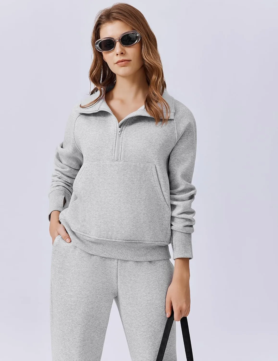 PINSPARK Womens 2 Piece Outfits Fleece Sweatsuit Half Zip Pullover Track Suit Jogger Sweatshirt and Sweatpants Matching Set