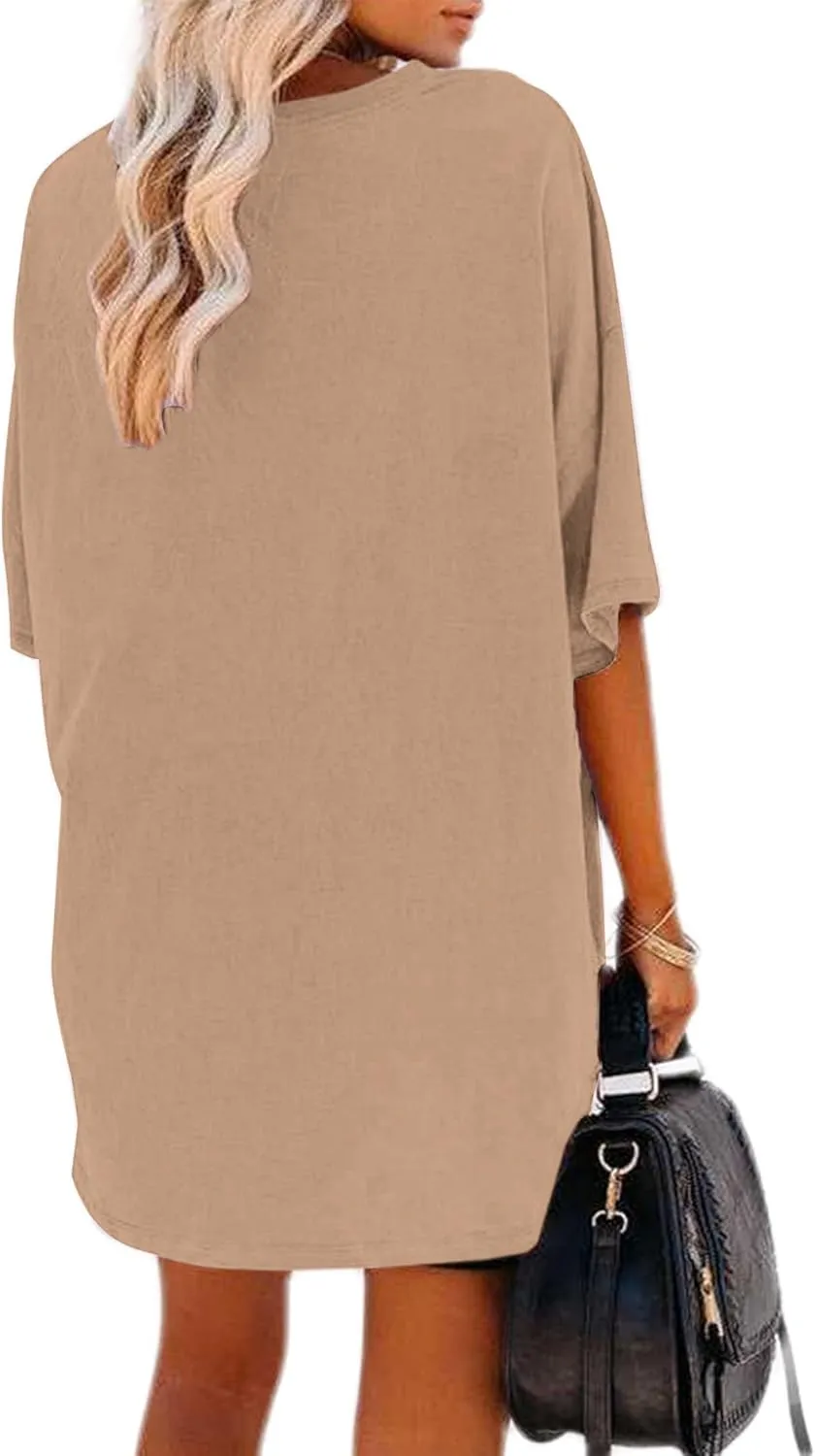 Remidoo Women's Oversized T Shirt Crewneck Solid Short Sleeve Baggy Cotton Tees