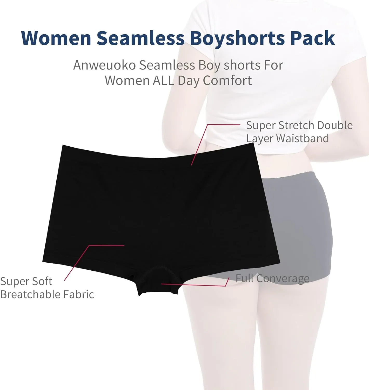Seamless Boyshort Underwear For Women Nylon Spandex Boyshorts Panties Soft Stretch Boy Shorts Underwear MultiPack