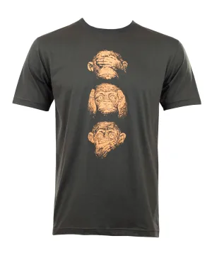 See No Evil, Hear No Evil, Speak No Evil 3 Monkeys T-Shirt Dark Grey