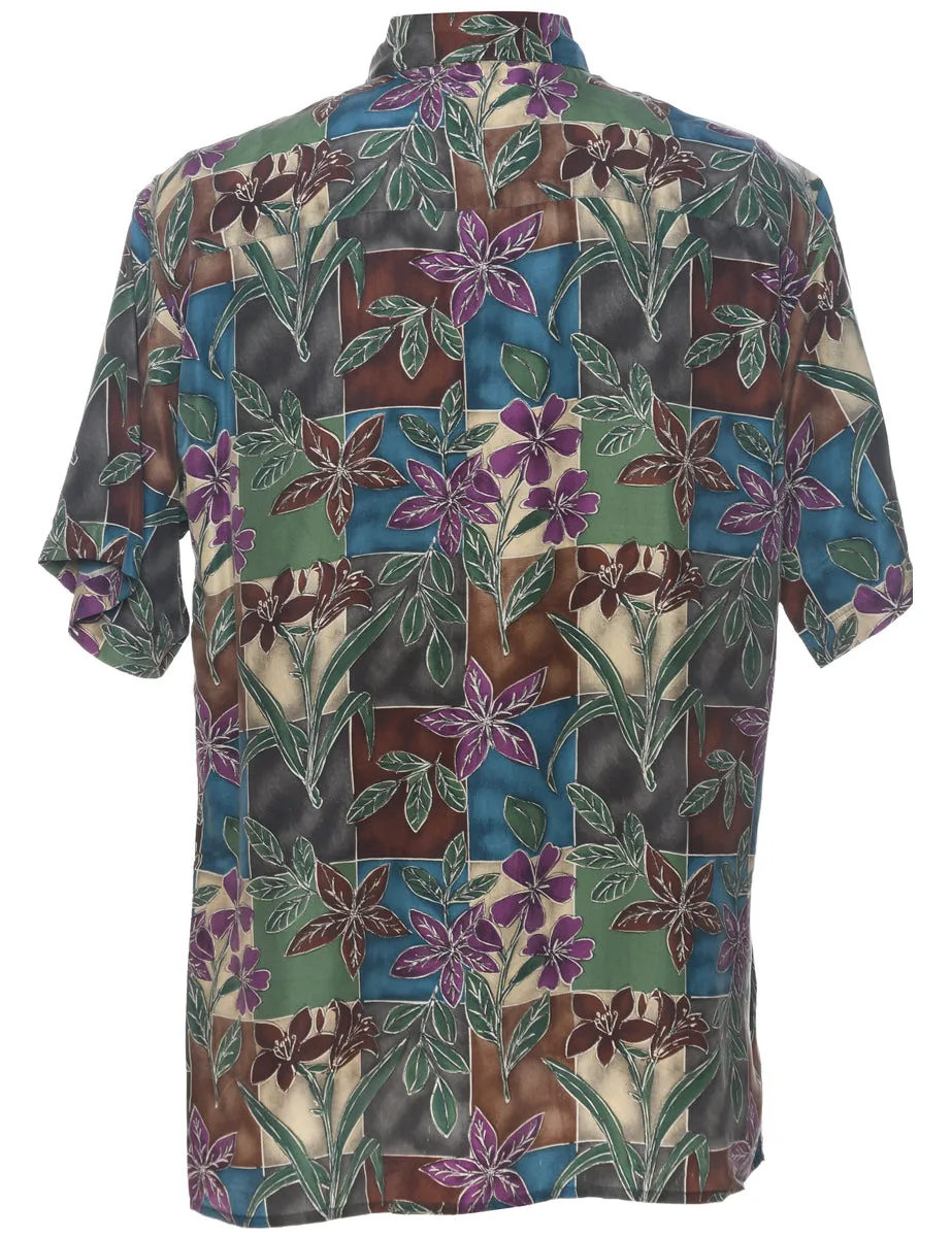 Silk Floral Hawaiian Shirt - M
