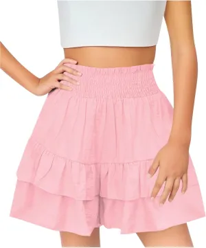 Skorts for Girls Summer Comfy Flowy Girls Shorts Size 10-12 Casual Ruffle Butterfly Short Pants with Liner