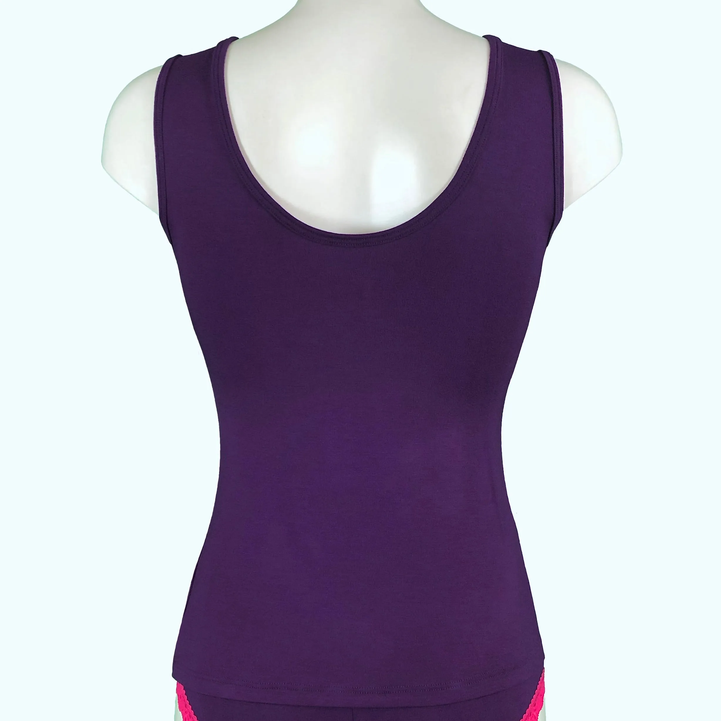 Soft Bamboo Jersey Lace Trim Cami Vest - Violet & Raspberry