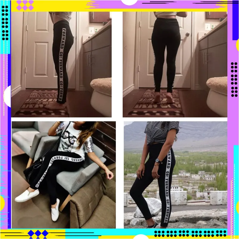 Sporty Fashion Black Letter Slogan Print Side Skinny Bottoms Leggings Women Activewear Casual yoga Pants