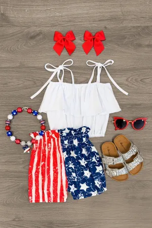 Stars & Stripes Tie Shoulder Bubble Short Set