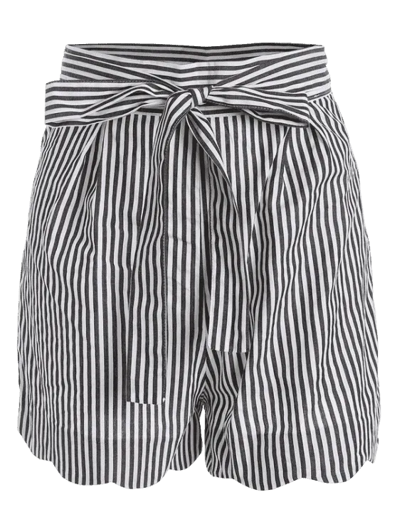 TastyHottie - Trendy Belted Scalloped Stripes Shorts
