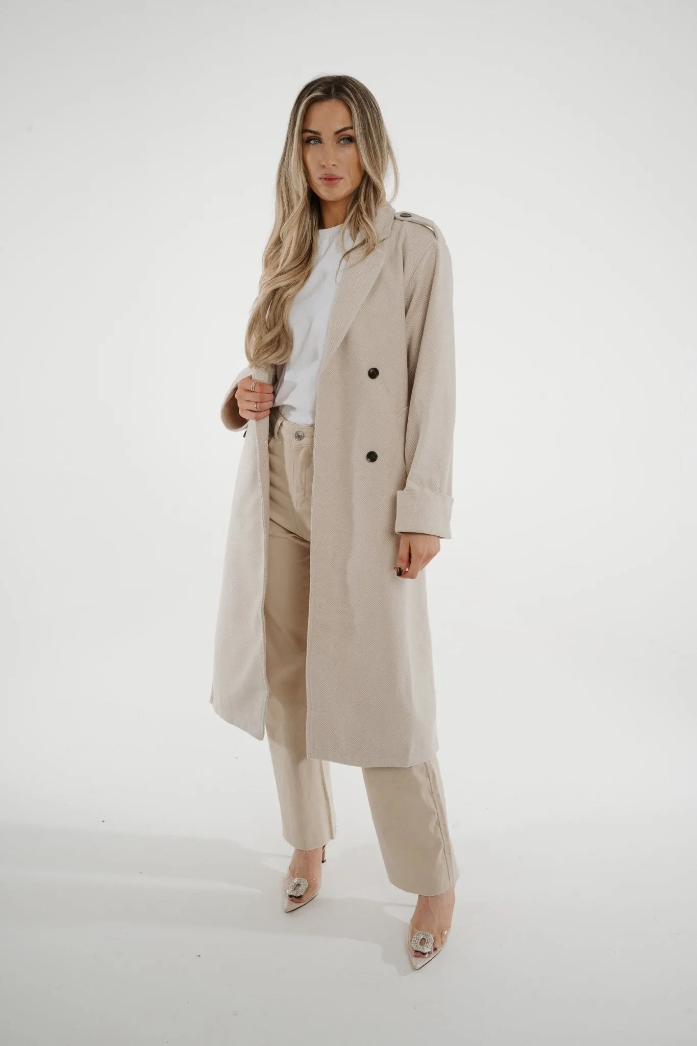 Una Herringbone Coat In Oatmeal