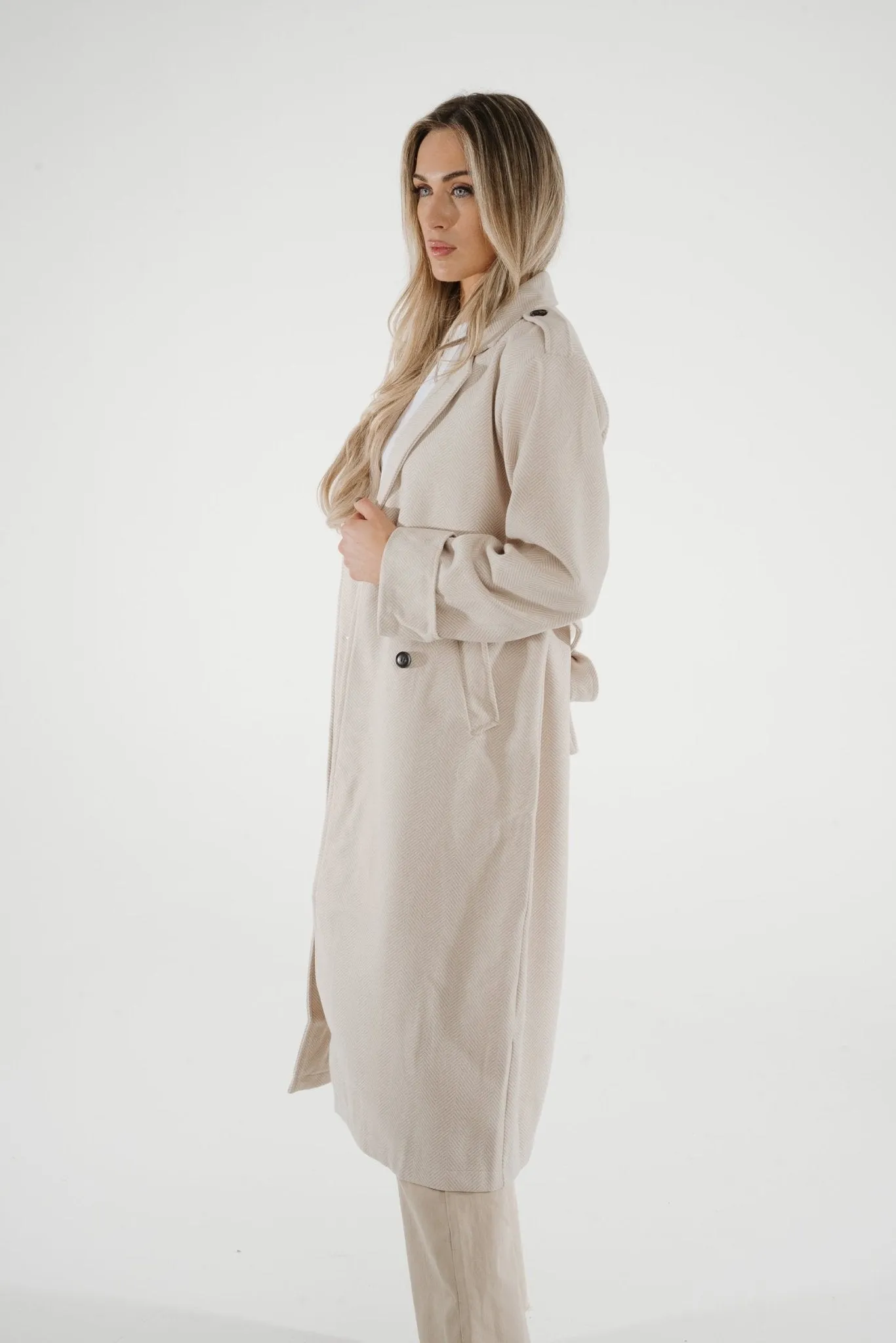 Una Herringbone Coat In Oatmeal