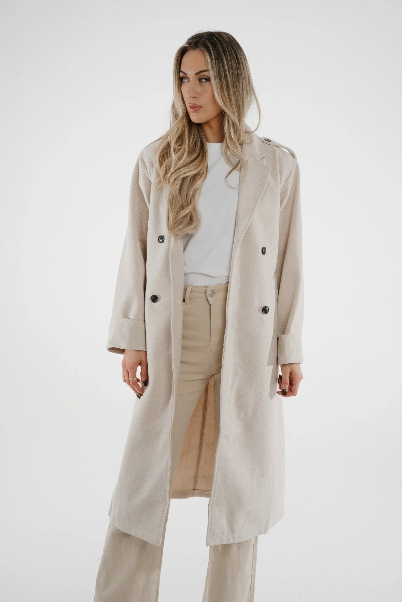 Una Herringbone Coat In Oatmeal