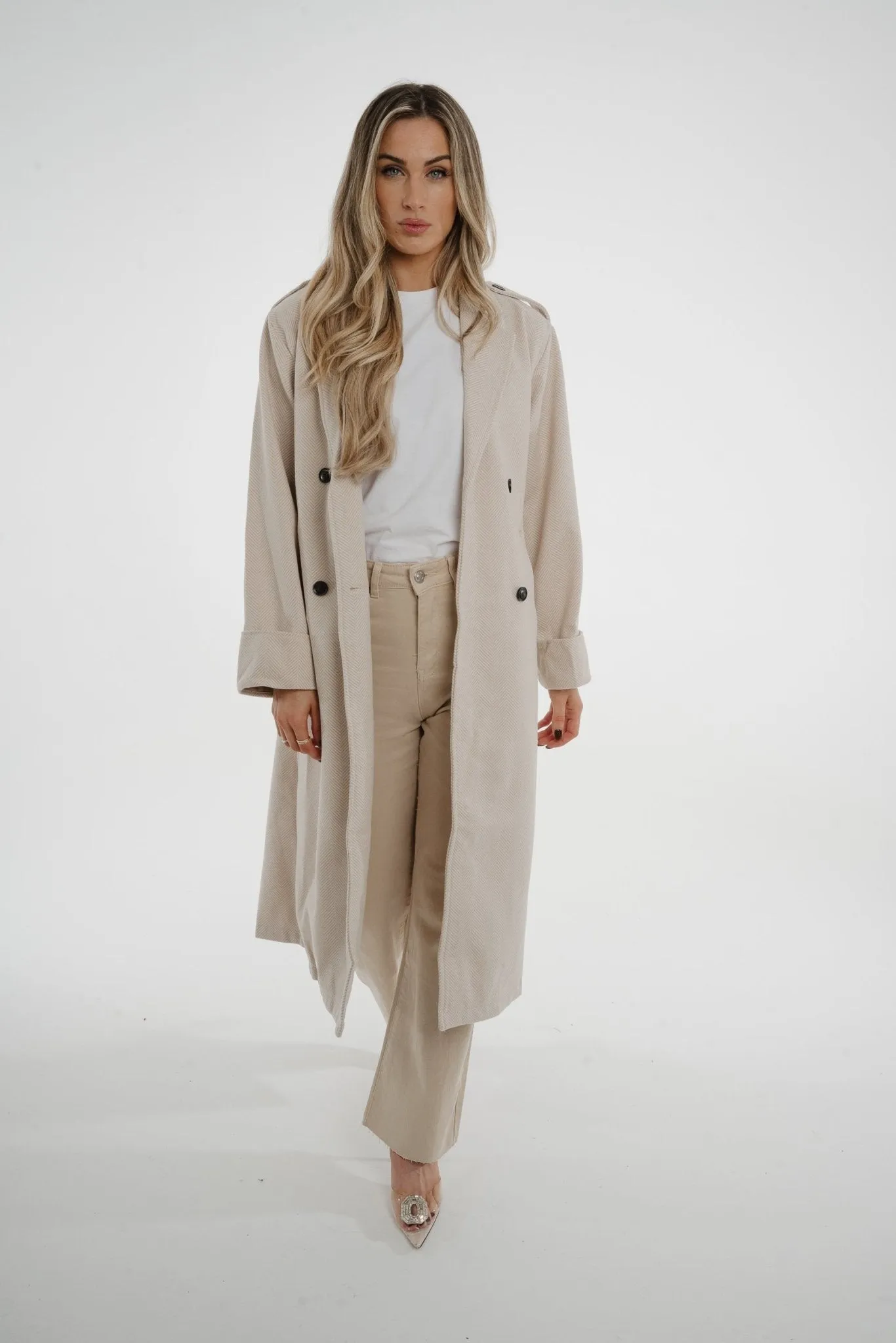 Una Herringbone Coat In Oatmeal