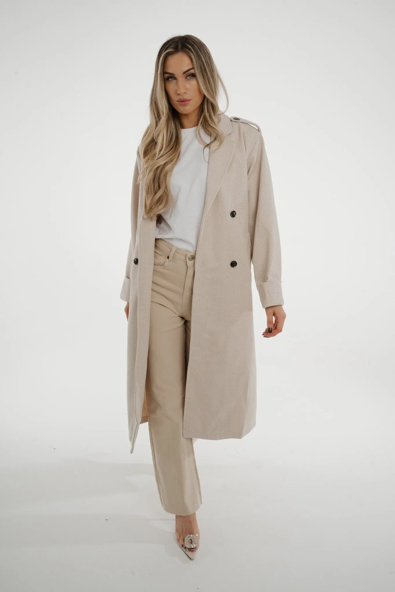 Una Herringbone Coat In Oatmeal