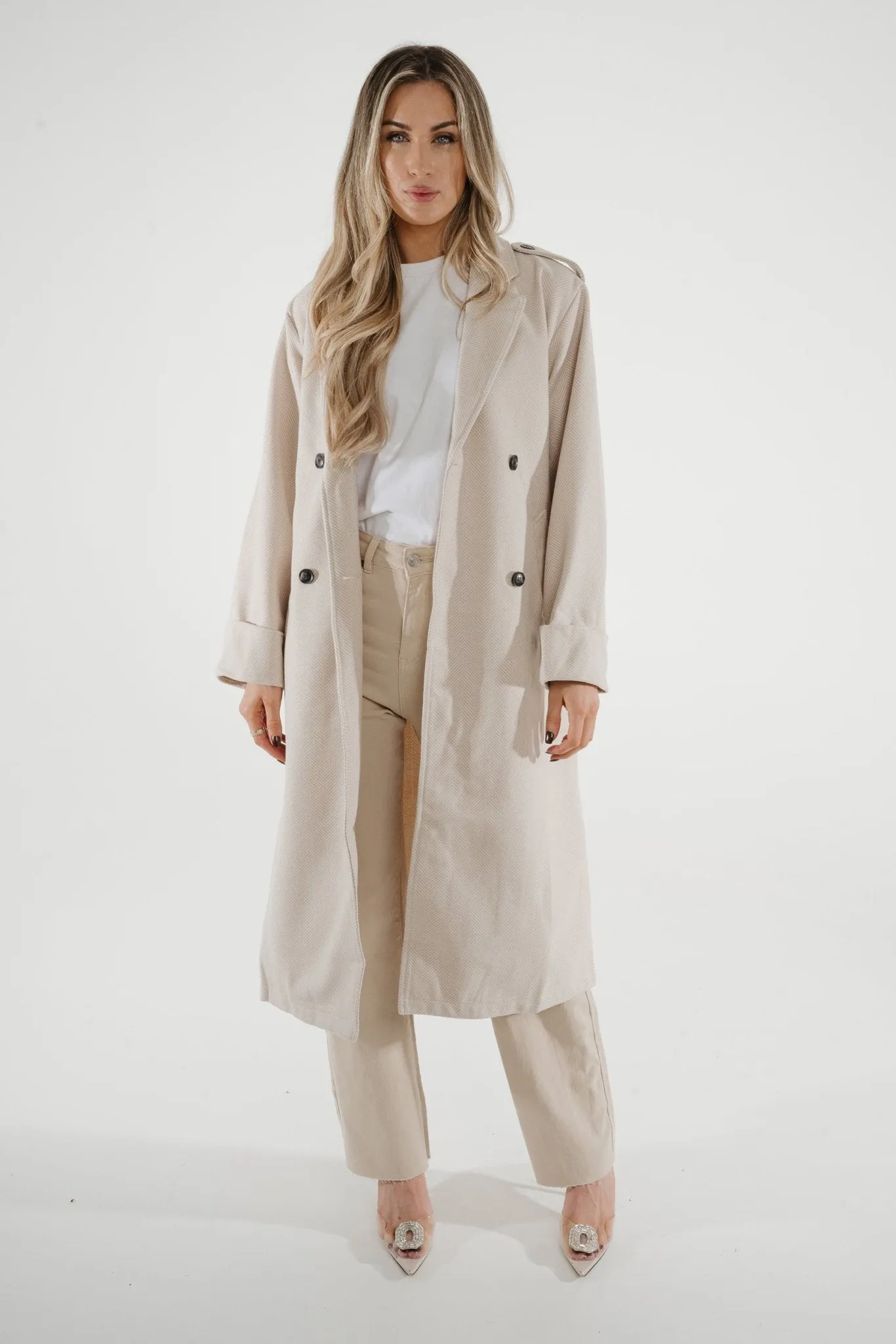 Una Herringbone Coat In Oatmeal