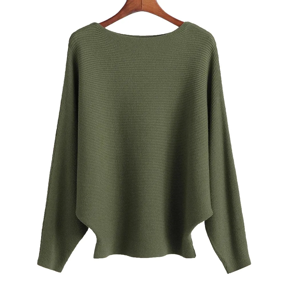 Uniwim Winter 2024 Boat Neck Batwing Sweaters Pullovers Women Casual Cashmere Sweater Plus Size Knit Jumpers Tops Pull Femme