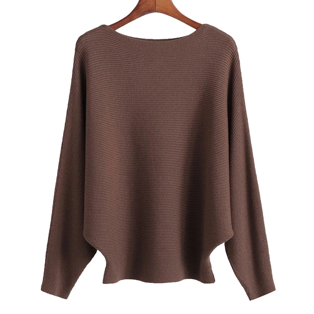 Uniwim Winter 2024 Boat Neck Batwing Sweaters Pullovers Women Casual Cashmere Sweater Plus Size Knit Jumpers Tops Pull Femme