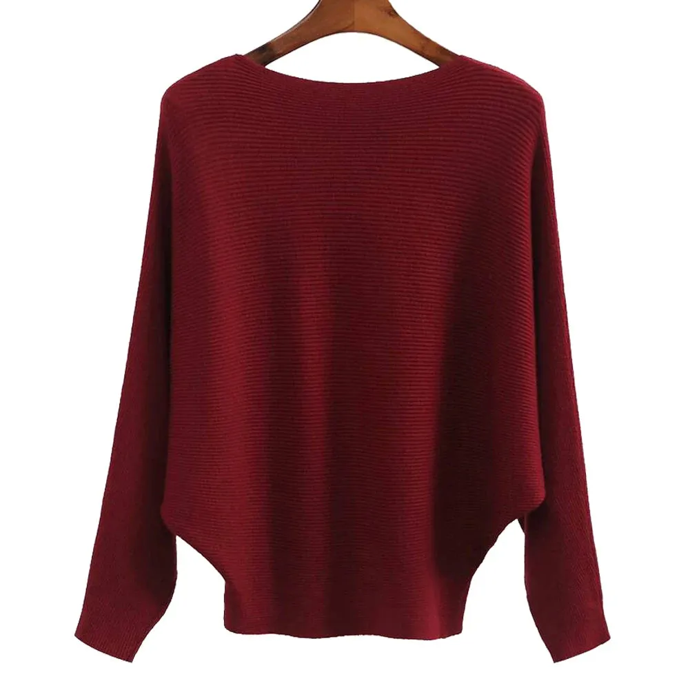 Uniwim Winter 2024 Boat Neck Batwing Sweaters Pullovers Women Casual Cashmere Sweater Plus Size Knit Jumpers Tops Pull Femme
