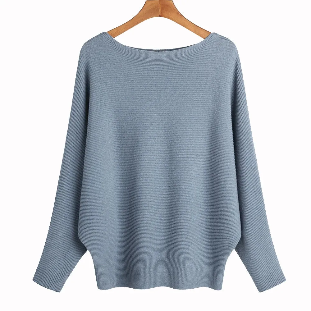 Uniwim Winter 2024 Boat Neck Batwing Sweaters Pullovers Women Casual Cashmere Sweater Plus Size Knit Jumpers Tops Pull Femme