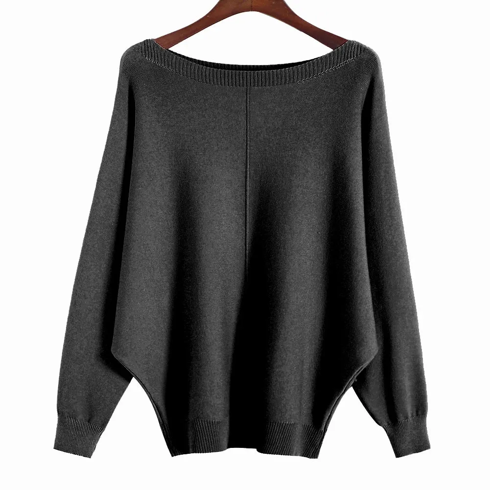 Uniwim Winter 2024 Boat Neck Batwing Sweaters Pullovers Women Casual Cashmere Sweater Plus Size Knit Jumpers Tops Pull Femme