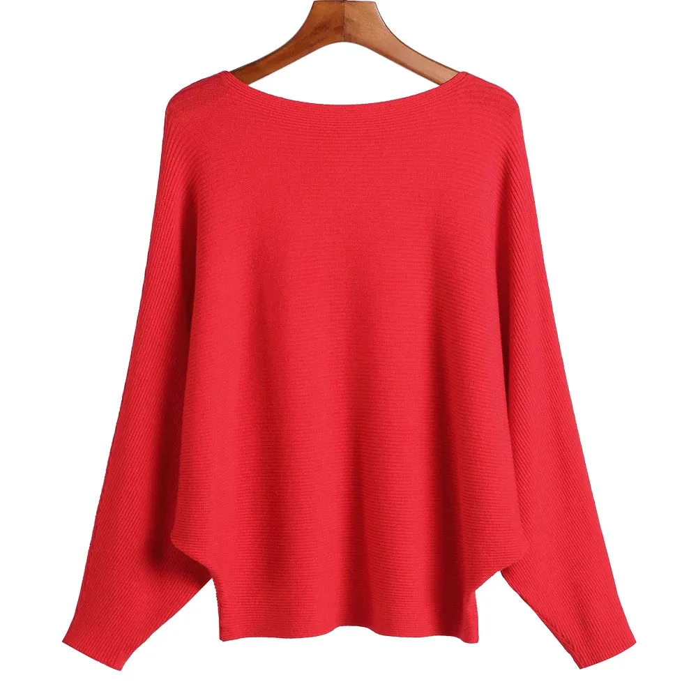 Uniwim Winter 2024 Boat Neck Batwing Sweaters Pullovers Women Casual Cashmere Sweater Plus Size Knit Jumpers Tops Pull Femme