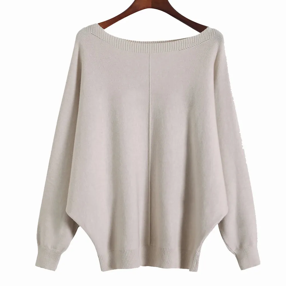 Uniwim Winter 2024 Boat Neck Batwing Sweaters Pullovers Women Casual Cashmere Sweater Plus Size Knit Jumpers Tops Pull Femme
