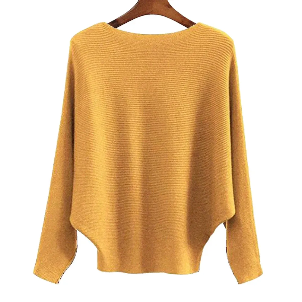 Uniwim Winter 2024 Boat Neck Batwing Sweaters Pullovers Women Casual Cashmere Sweater Plus Size Knit Jumpers Tops Pull Femme