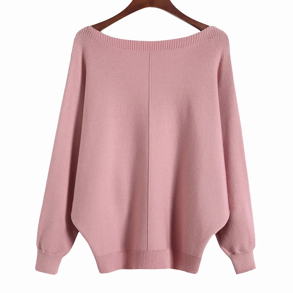 Uniwim Winter 2024 Boat Neck Batwing Sweaters Pullovers Women Casual Cashmere Sweater Plus Size Knit Jumpers Tops Pull Femme