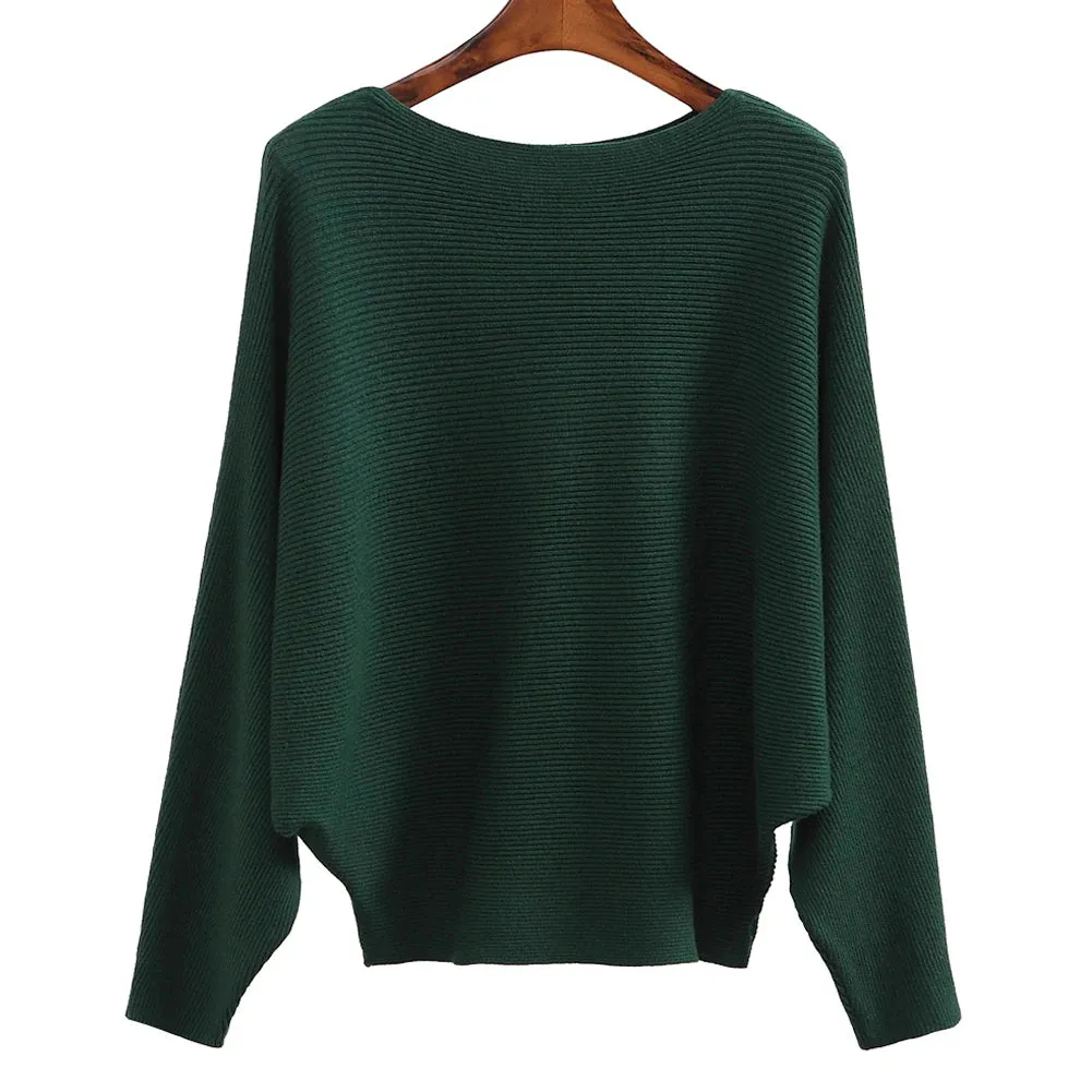 Uniwim Winter 2024 Boat Neck Batwing Sweaters Pullovers Women Casual Cashmere Sweater Plus Size Knit Jumpers Tops Pull Femme