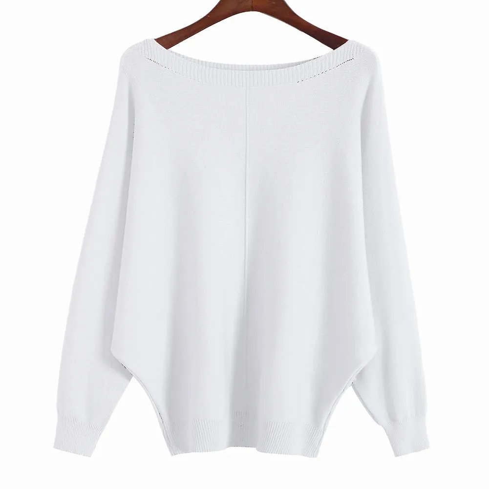 Uniwim Winter 2024 Boat Neck Batwing Sweaters Pullovers Women Casual Cashmere Sweater Plus Size Knit Jumpers Tops Pull Femme