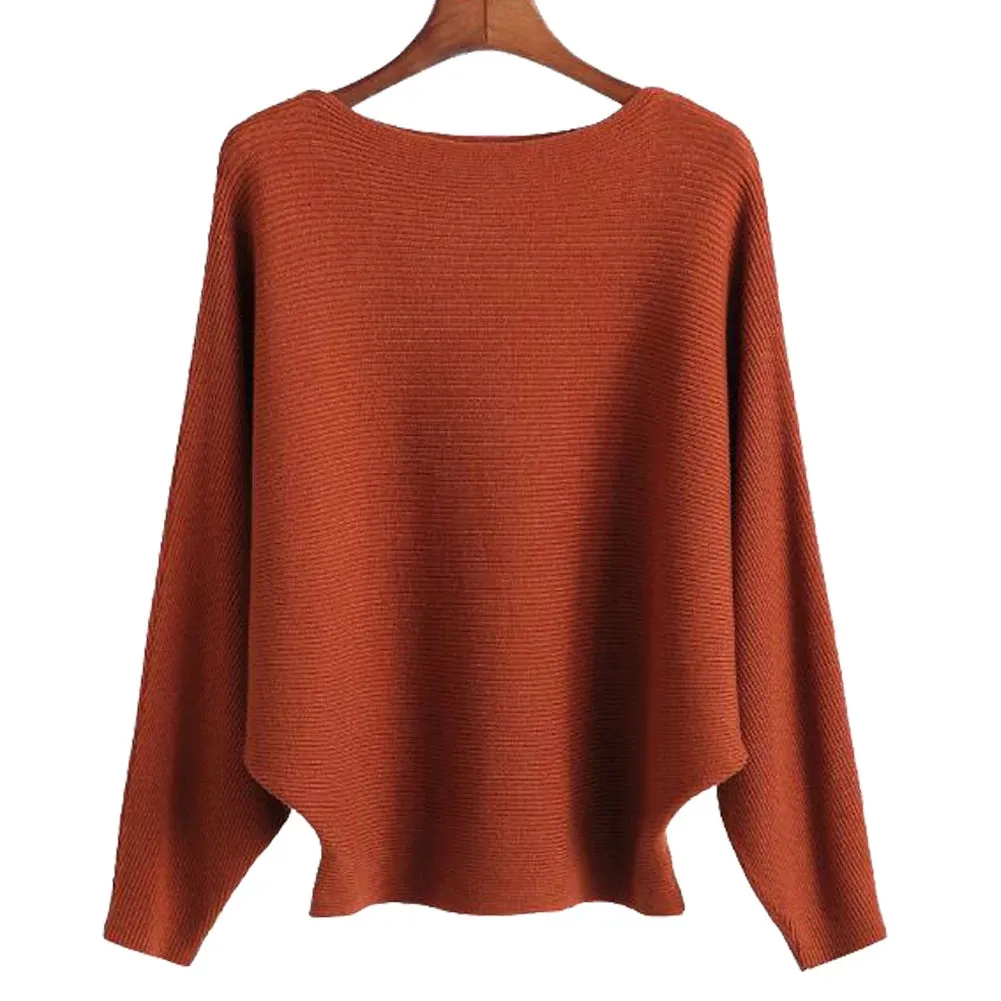 Uniwim Winter 2024 Boat Neck Batwing Sweaters Pullovers Women Casual Cashmere Sweater Plus Size Knit Jumpers Tops Pull Femme