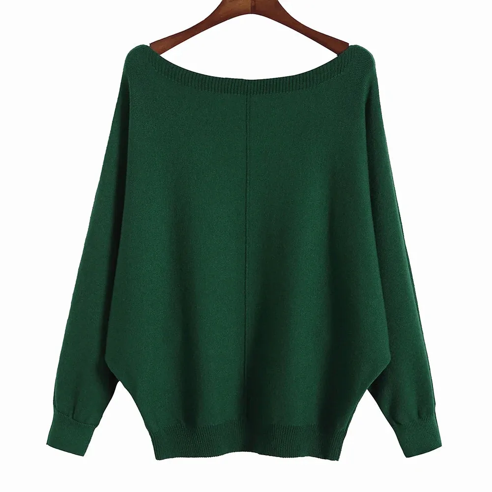 Uniwim Winter 2024 Boat Neck Batwing Sweaters Pullovers Women Casual Cashmere Sweater Plus Size Knit Jumpers Tops Pull Femme