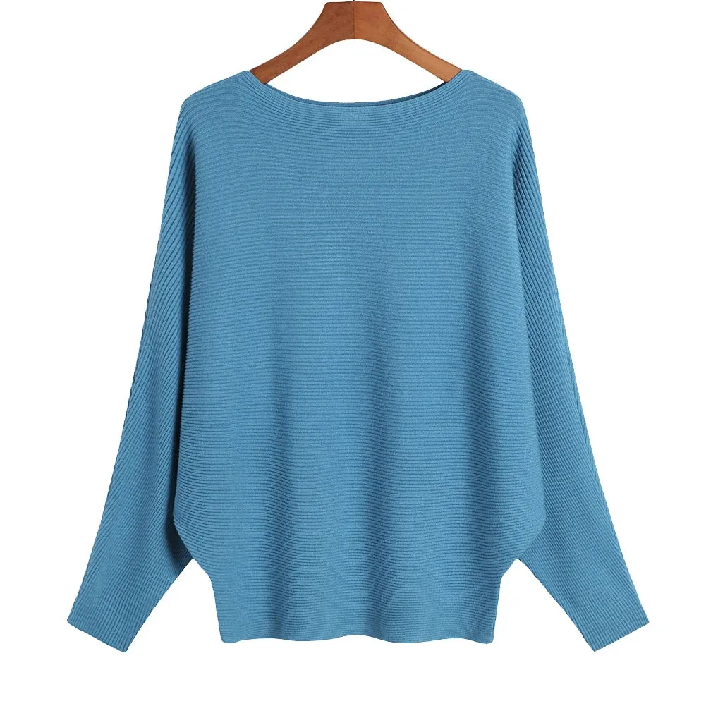 Uniwim Winter 2024 Boat Neck Batwing Sweaters Pullovers Women Casual Cashmere Sweater Plus Size Knit Jumpers Tops Pull Femme