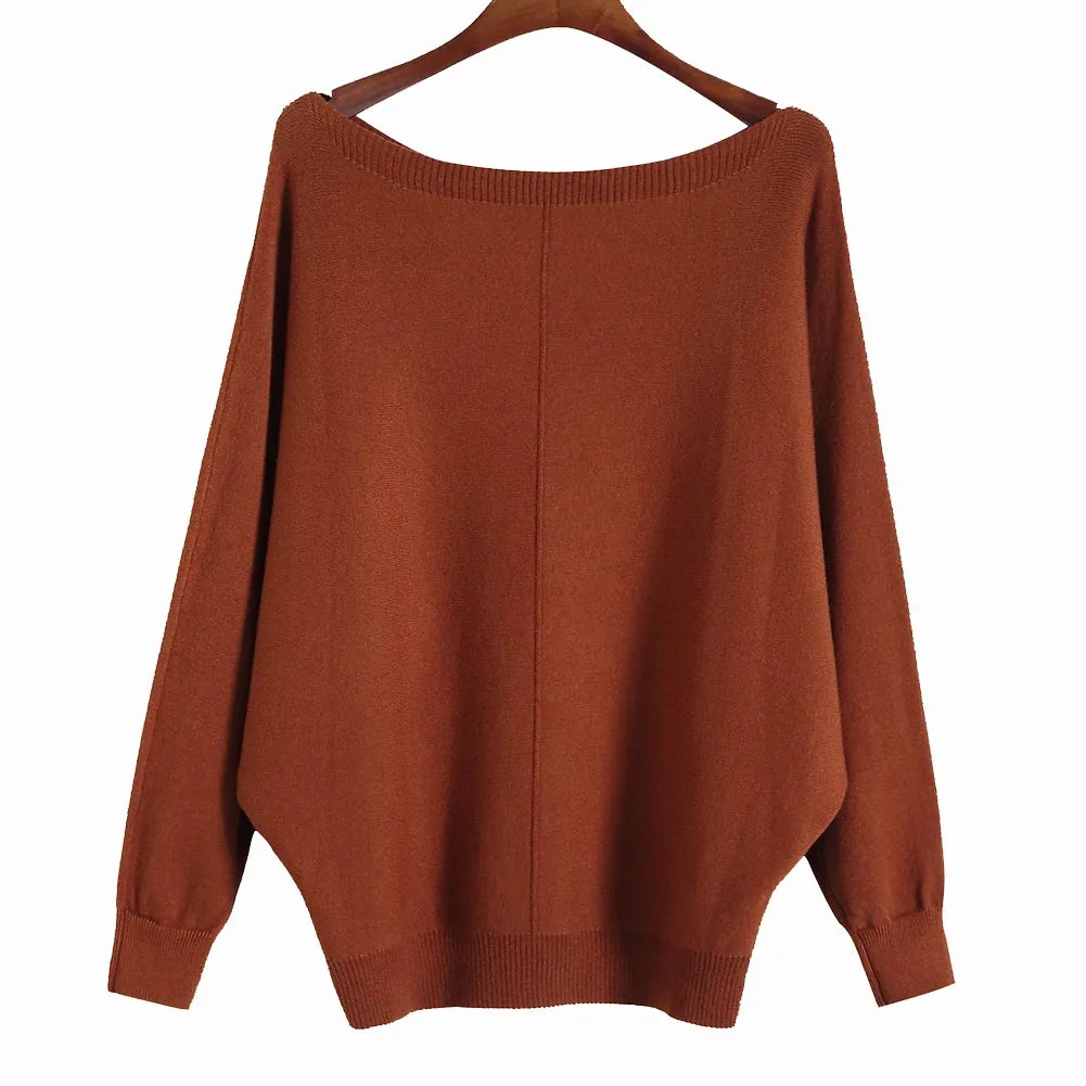 Uniwim Winter 2024 Boat Neck Batwing Sweaters Pullovers Women Casual Cashmere Sweater Plus Size Knit Jumpers Tops Pull Femme