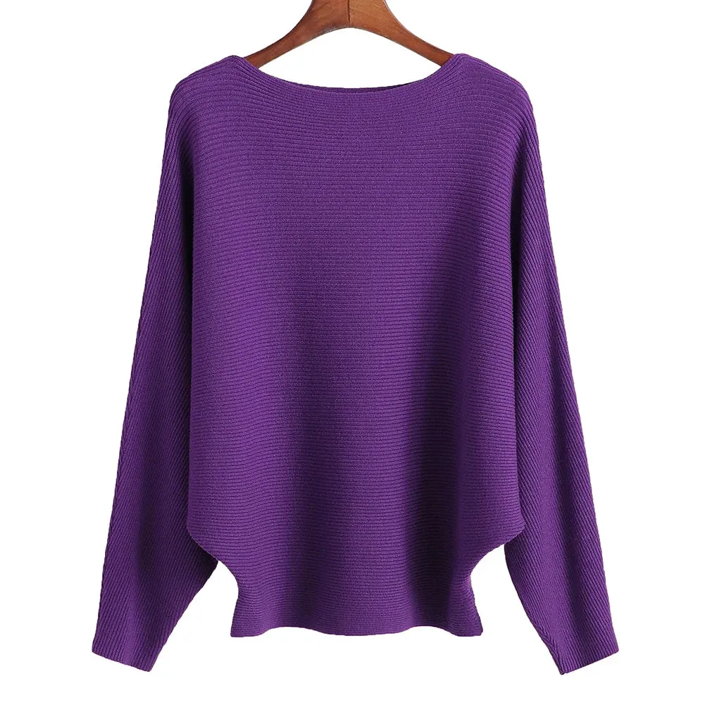 Uniwim Winter 2024 Boat Neck Batwing Sweaters Pullovers Women Casual Cashmere Sweater Plus Size Knit Jumpers Tops Pull Femme