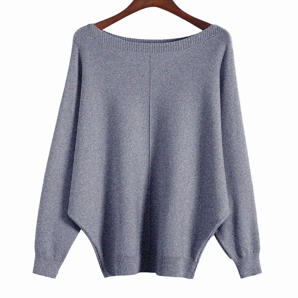 Uniwim Winter 2024 Boat Neck Batwing Sweaters Pullovers Women Casual Cashmere Sweater Plus Size Knit Jumpers Tops Pull Femme