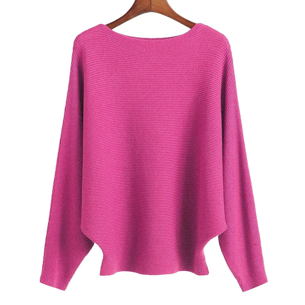 Uniwim Winter 2024 Boat Neck Batwing Sweaters Pullovers Women Casual Cashmere Sweater Plus Size Knit Jumpers Tops Pull Femme
