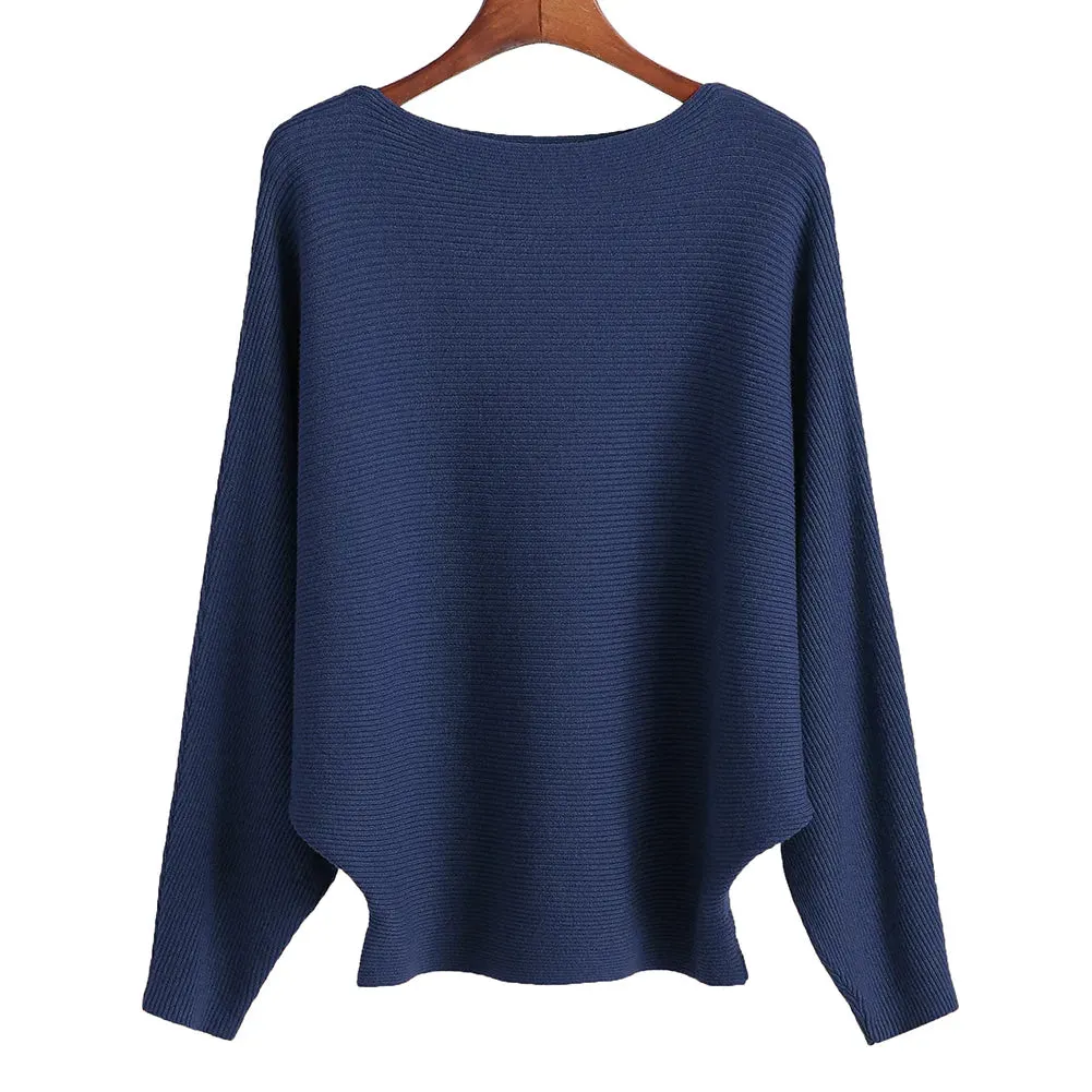 Uniwim Winter 2024 Boat Neck Batwing Sweaters Pullovers Women Casual Cashmere Sweater Plus Size Knit Jumpers Tops Pull Femme