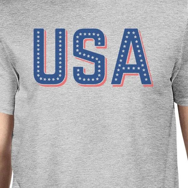 USA With Stars Unique USA Letter Printed Mens Short Sleeve T-Shirt