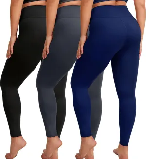VALANDY Creamlush 3 Pack Plus Size Leggings for Women-High Waisted Soft Stretchy Yoga Pants,L-5XL