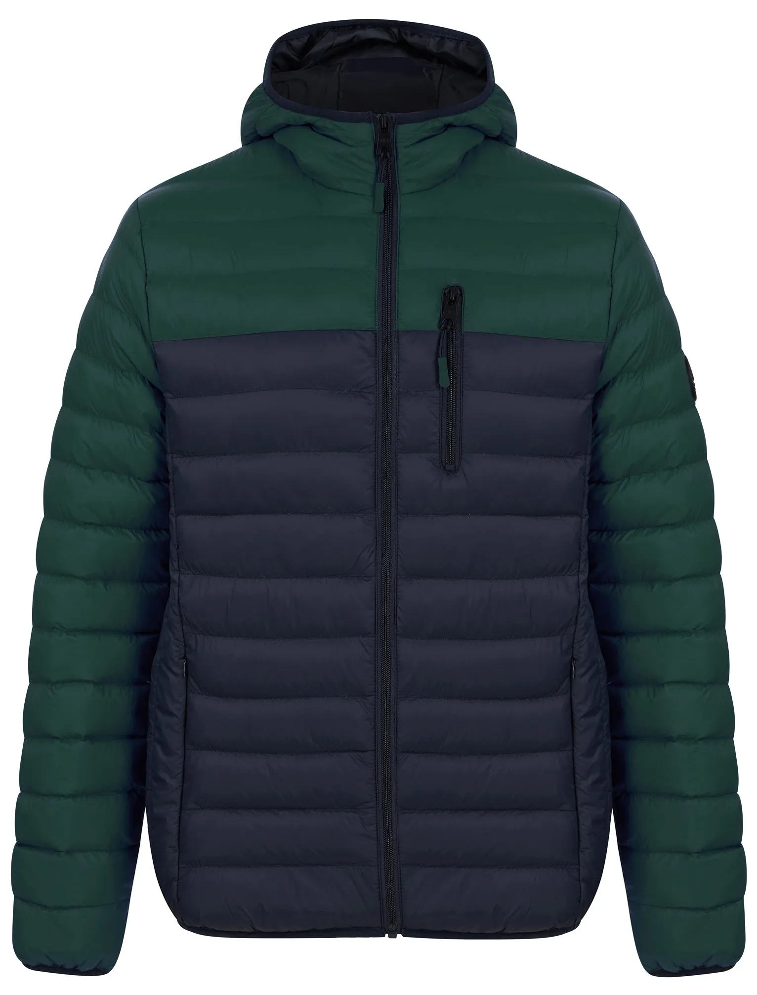 Virgo Colour Block Quilted Puffer Jacket with Hood in Green Gables - Tokyo Laundry