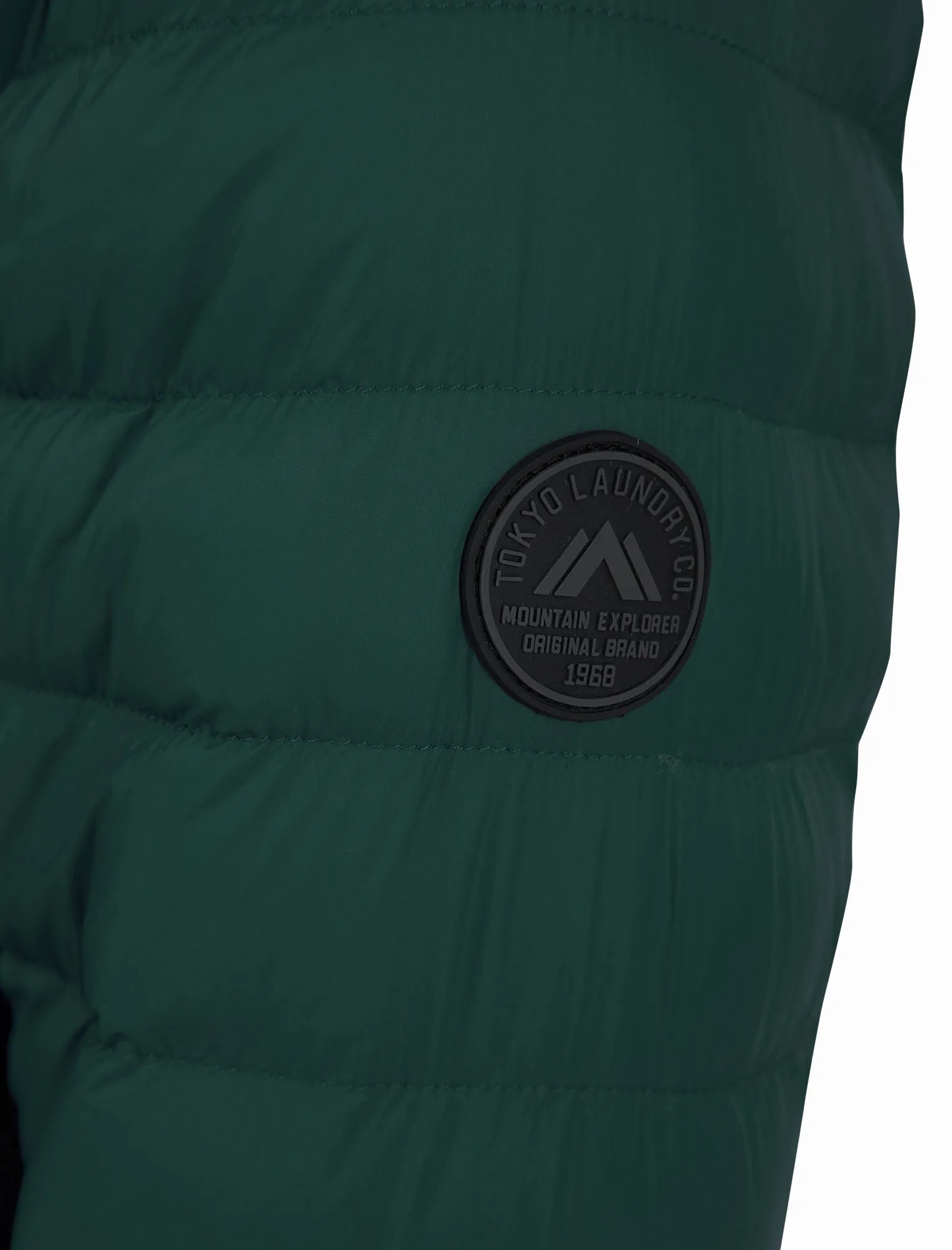 Virgo Colour Block Quilted Puffer Jacket with Hood in Green Gables - Tokyo Laundry