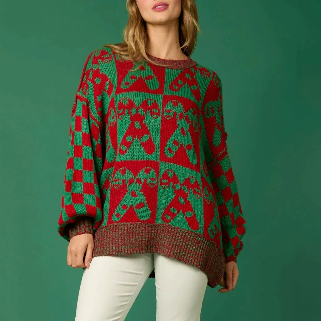 Wenkouban-Christmas Thanksgiving outfits_Halloween Christmas Round Neck Long Sleeve Aesthetic Gingerbread Loose Christmas Sweater