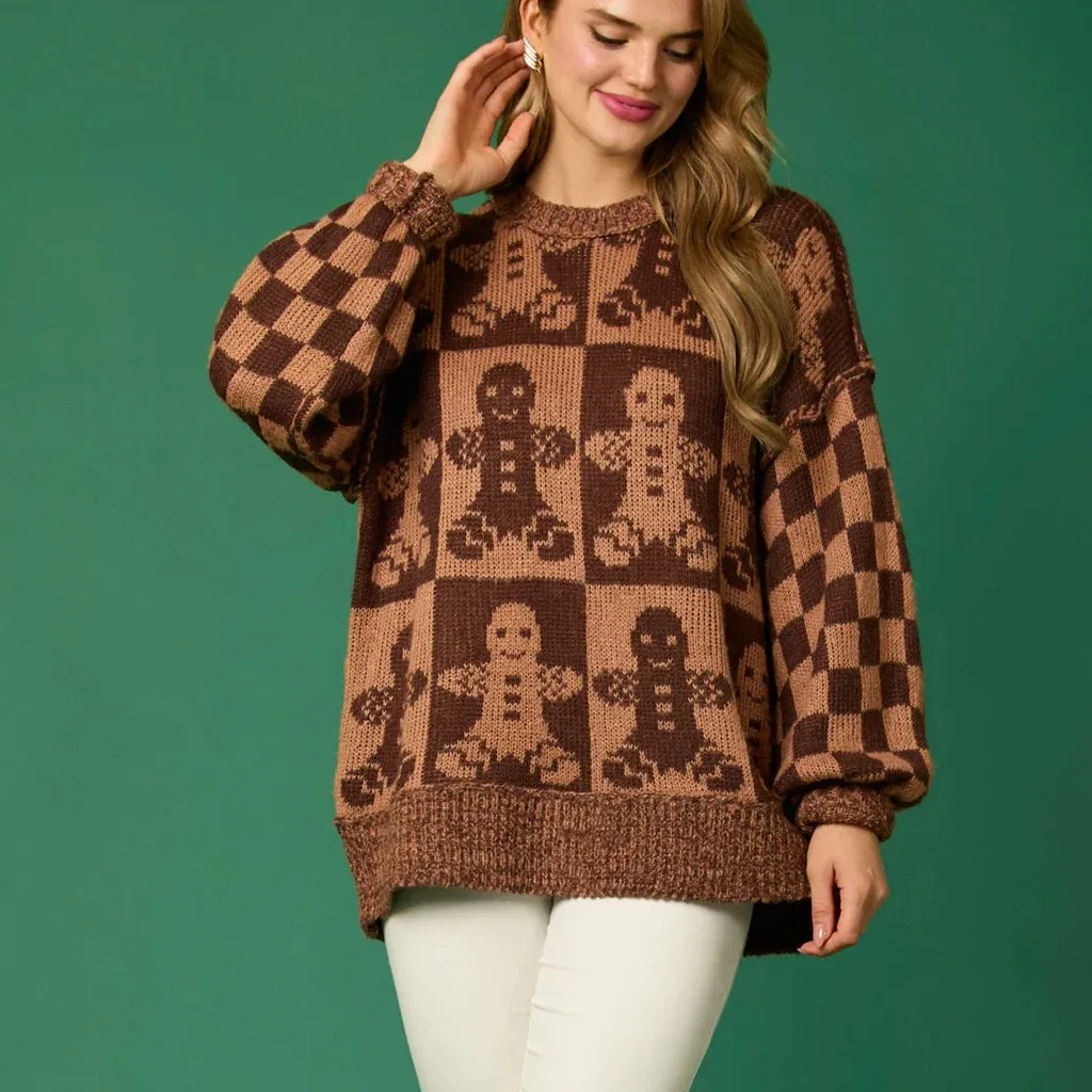 Wenkouban-Christmas Thanksgiving outfits_Halloween Christmas Round Neck Long Sleeve Aesthetic Gingerbread Loose Christmas Sweater