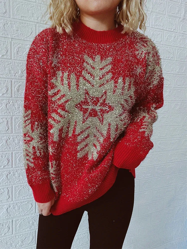 Wenkouban-Christmas Thanksgiving outfits_O-Neck Shiny Loose Fashion Autumn Winter Female Long Sleeve Christmas Sweater
