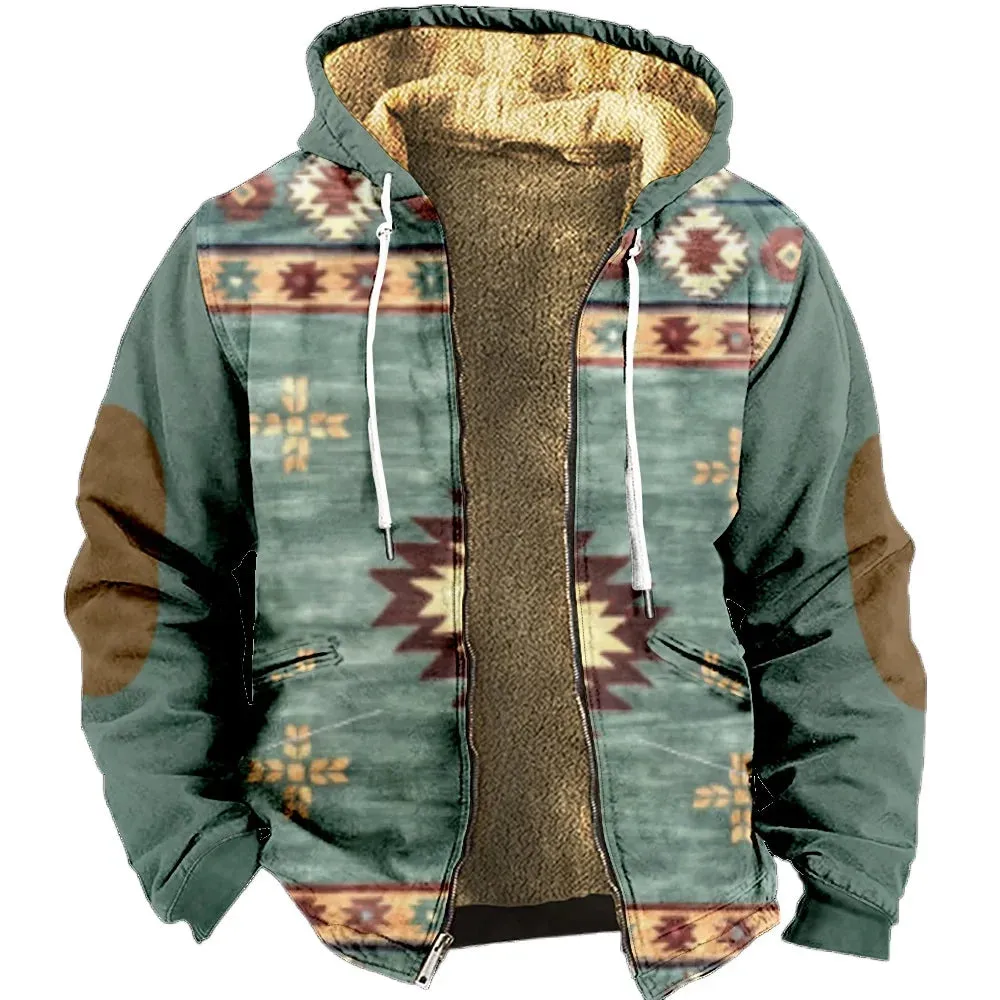 WIAOFELLAS  -  Zipper Hoodies for Men Casual Green Plaid Graphic Prints Winter Coat Long Sleeve Sweatshirt Casual Hooded Jacket Outerwear