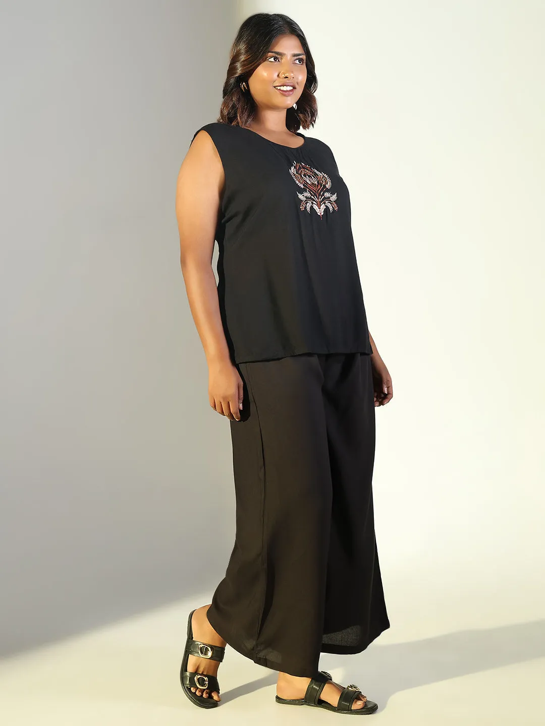 Women Black Solid Straight Kurta Set with Overcoat