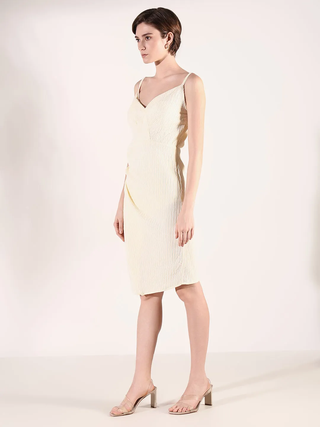 Women Cream A-Line Dress With Overcoat