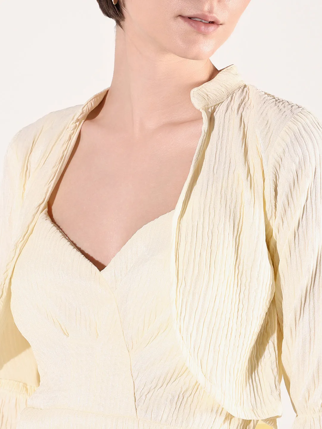 Women Cream A-Line Dress With Overcoat