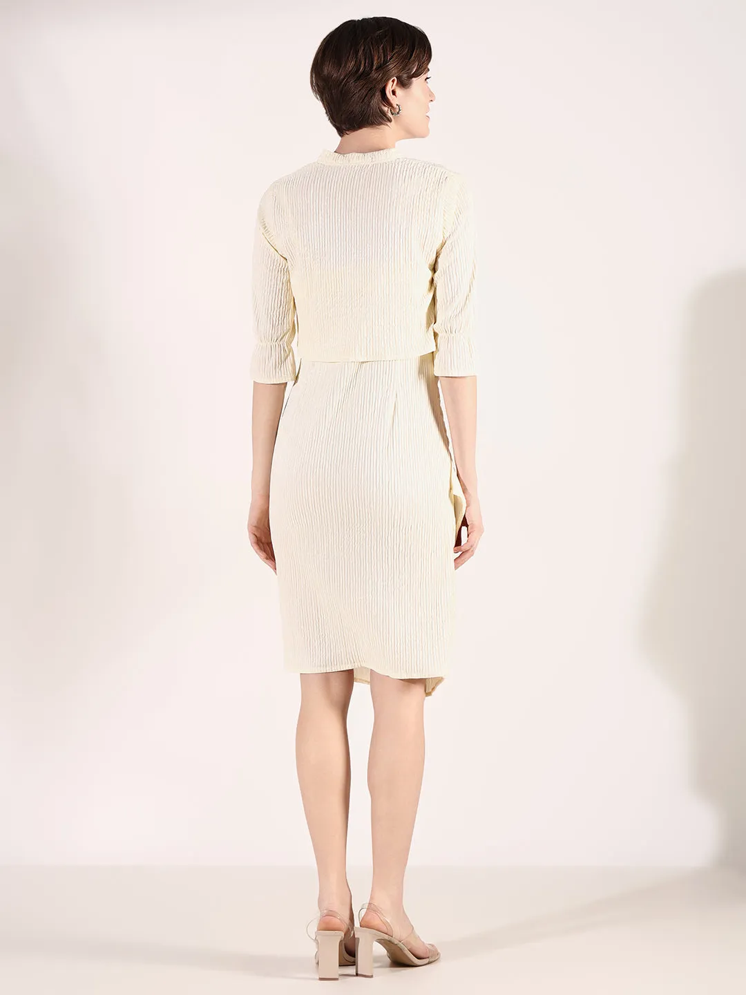 Women Cream A-Line Dress With Overcoat
