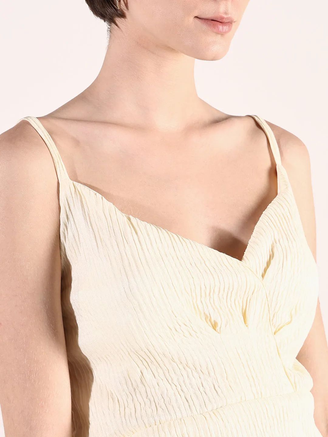Women Cream A-Line Dress With Overcoat