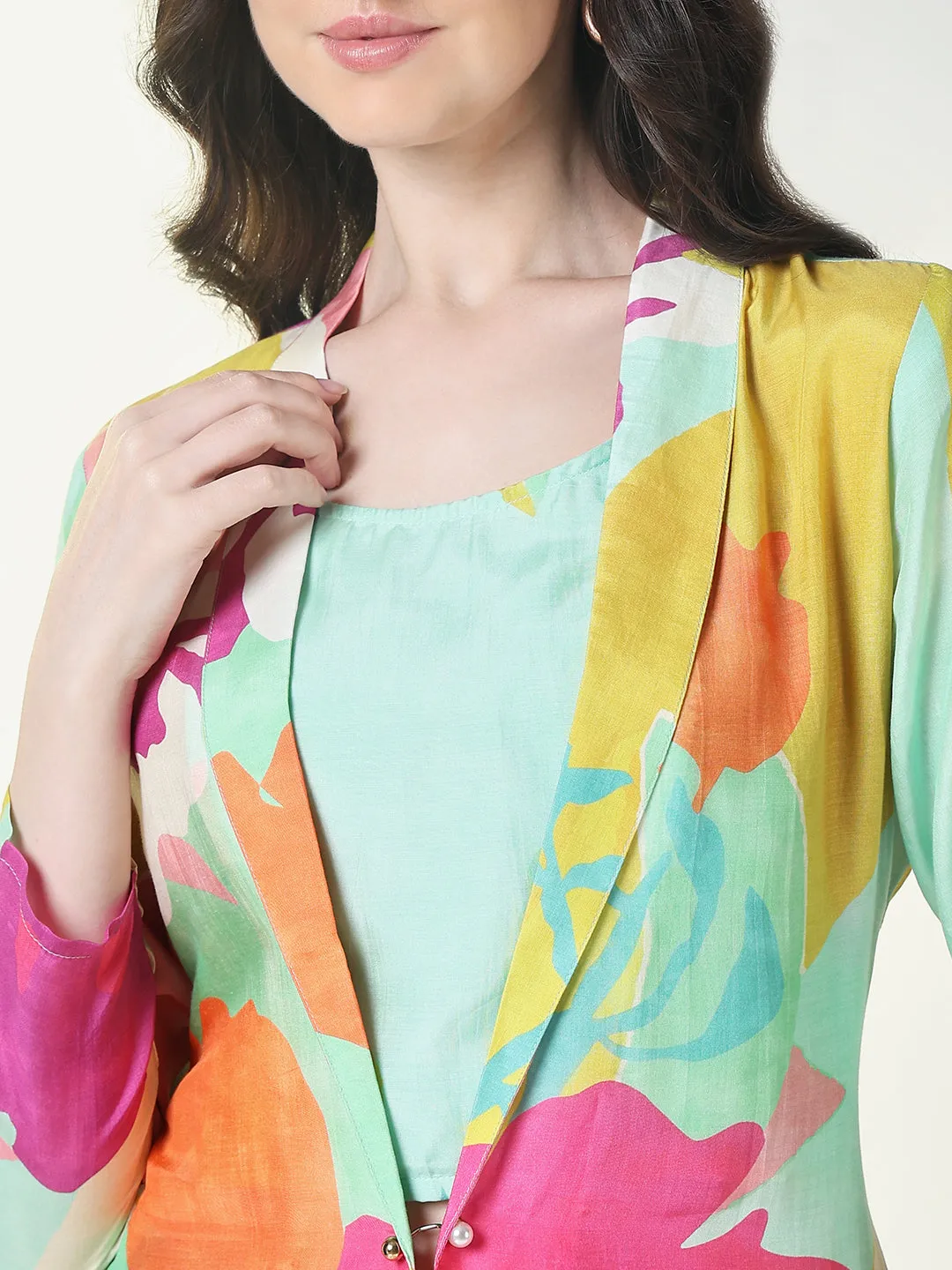 Women Multi Color Printed Kurta Sets with Overcoat