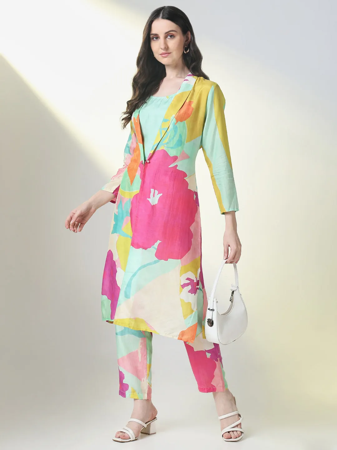 Women Multi Color Printed Kurta Sets with Overcoat
